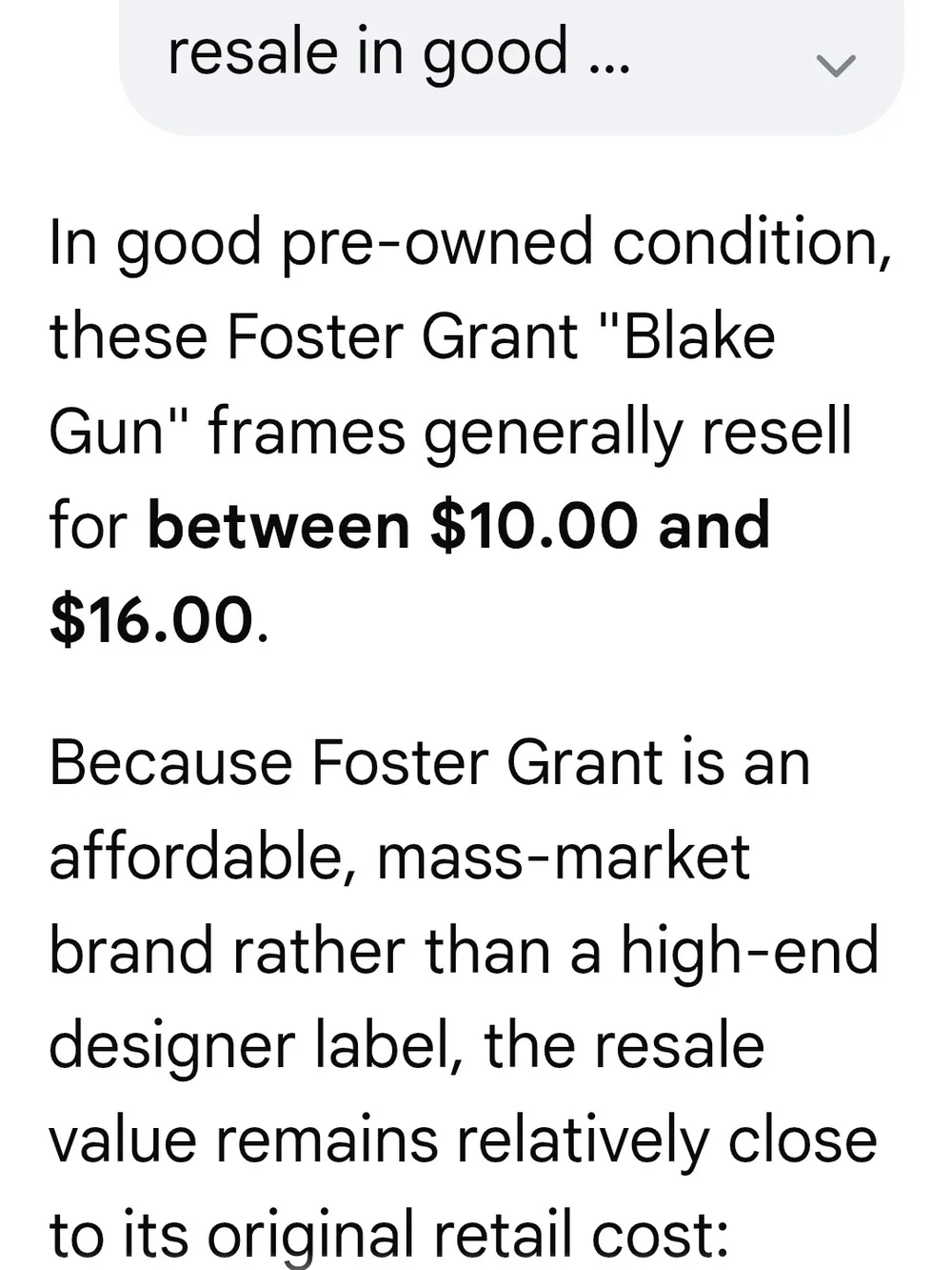Foster Grant lightweight rimless